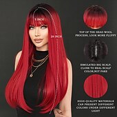 economico Parrucche da festa-parrucca lunga e dritta con frangia parrucche sintetiche a strati in fibra naturale resistente al calore per donne ragazze parrucche per feste di carnevale cosplay