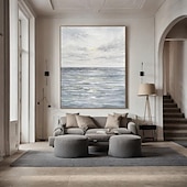 abordables Peintures paysages-peinture à l&#039;huile de vague d&#039;océan art mural fait à la main peinture bleue grise peinture à l&#039;huile de vague énorme vagues de mer peinture texturée 3d peinture abstraite paysage de plage peinture à