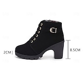 abordables Bottines-Bottines noires à lacets pour femmes avec talon épais et boucle latérale, bottines courtes décontractées et tendance pour l&#039;automne et l&#039;hiver