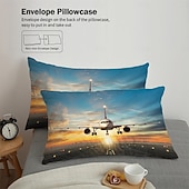 preiswerte Bettbezug-Sets-Bettbezug-Set mit Flugzeug, Himmel, Sonnenuntergang, Landebahn – enthält Bettbezug und Kissenbezüge – atemberaubendes Flugzeug- und Sonnenuntergangsdesign – weicher und bequemer Stoff