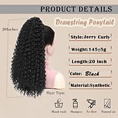 お買い得  ポニーテール-黒人女性用ポニーテールエクステンション、深いカールのドローストリングポニーテール、20インチのアフロのキンキーカーリークリップインポニーテール、ジェリーカーリー合成ソフトふわふわポニーテール、毎日の使用に最適