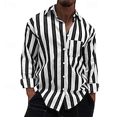 voordelige heren overhemd met knopen-Voor heren Overhemd Zomer overhemd Normaal shirt Strand hemd Overhemd met knopen Gestreepte shirts Zwart Geel Lichtgroen Blozend Roze Koningsblauw Lange mouw Gestreept Revers Vakantie Hawaii