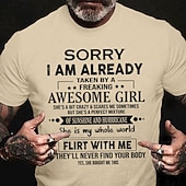 preiswerte Herren -Grafik -T -Shirt-Herren Grafik Buchstabe Tut mir leid, dass ich bereits von einem verdammt tollen, perfekten Mädchen verführt wurde T Shirt T-Shirt 100% Baumwolle Kurzarm Grafik Hemd Wein Schwarz Weiß Bequemes T-Shirt