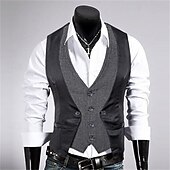 cheap Men&#039;s Vest-Men&#039;s Vest Gilet Wedding Event / Party Daily Fashion Business Spring &amp;  Fall Patchwork Button 2 in 1 Polyester Comfortable Color Block Single Breasted One-button V Neck Regular Fit Black Navy Blue