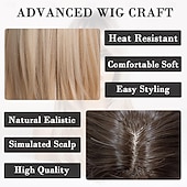 cheap Party Wigs-Ombre Blonde Brown Wine Red Wig with Bangs Natural Medium Length Straight Wigs for Women Heat Resistant Fiber Synthetic Wigs for Daily Cosplay Halloween Wigs