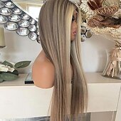 baratos Perucas de seda frontais de cabelo natural-Cabelo humano remy 13x4 Lace Front Peruca Parte do meio Cabelo Brasileiro Liso Seda Multi Cores Peruca 130% 150% Densidade do Cabelo com o cabelo do bebê Cabelo com Luzes / Reflexos Com nós
