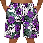 cheap Tropical Plants &amp; Flowers-Men&#039;s Graphic Flower / Floral Swimming Trunks Board Shorts Swim Shorts Mid Waist Streetwear Hawaiian Boho Casual Daily Holiday Drawstring with Mesh lining Elastic Waist Designer Clothing Apparel