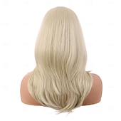 preiswerte Party Perücken-20 Zoll  50 cm lange gestufte Perücke mit Pony gerade synthetische Faser schulterlanges Haar für tägliche Nutzung oder Partyperücke (blond) Halloween-Perücken