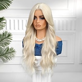 cheap Synthetic Lace Wigs-Synthetic Lace Wig Body Wave Style 30 inch Blonde Middle Part U Part Wig Women's Wig Light golden