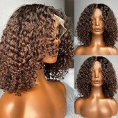 abordables Perruques à dentelle frontale-Perruque Cheveux vierges non transformés 13x4 devant en dentelle Cheveux Brésiliens Bouclé Ondulation Marron Bob court Femme Densité 130% 150% avec des cheveux de bébé Cheveux Colorés Ligne de
