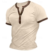 Men's Henley Shirt Tee Top Solid Color Henley Outdoor Casual Short Sleeve Button Clothing Apparel Fashion Designer Comfortable 18