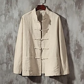 economico Casual da lavoro-Per uomo Camicia Camicia di lino Camicia con colletto cinese Camicia con colletto alla coreana Camicia casual Camicia di cotone Semplice Vacanza Camicia hawaiana Nero Bianco Blu marino Beige Manica