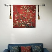 billige Jacquard vevde gobeliner-jacquard vevd billedvev gobelin aubusson veggkunst hengende stor billedvev reproduksjon vevstol bomullsvev mandelblomster belgisk billedvev (uten dusker og stang)
