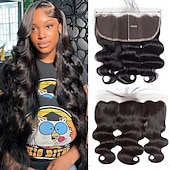 cheap Closure &amp; Frontal-14 Inch 13x6 Lace Frontal Body Wave HD Transparent Frontal Ear to Ear 13x6 Lace Frontal Closure With Baby Hair Free Part 100% Virgin Human Hair Frontal Closure Natural Hairline 150% Density