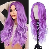 abordables Perruques de fête-Perruque Ondulée Blonde Mixte Longue pour Femmes -26 pouces Partie Centrale Perruque Bouclée Longue Résistante à la Chaleur Cheveux Synthétiques Aspect Naturel Perruque en Fibre pour Utilisation