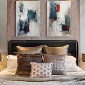 preiswerte Abstrakte Gemälde-handgemachtes blaues und rotes abstraktes Gemälde handgemachtes minimalistisches Gemälde auf Leinwand Gemälde moderne abstrakte Wandkunst Malerei handgemalt Wabi-Sabi Kunst Büro Gemälde Wandkunst