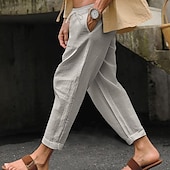 economico Attività commerciale-Per uomo Pantaloni di Lino Pantaloni Pantaloni Estivi Pantaloni da Spiaggia Coulisse Elastico in vita Gamba Dritta Semplice Comodità Traspirante Casuale Quotidiano Ferie Moda Stile Classico Nero