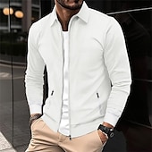 preiswerte Lässige Jacken-Herren Leichte Jacke Waffeljacke Sommerjacke Hemdjacke Urlaub Täglich Weich Tasche Frühling &amp; Herbst Einfach Mode Klassisch Revers Regulär Waffelstoff Schwarz Weiß Blau Khaki Grau Jacken