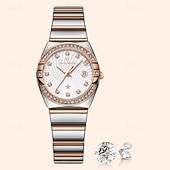 baratos Relógios Quartz-Novo Tendência da Moda com Pulseira de Aço Inoxidável Presente para o Dia das Mães para Relógio de Mulheres Textura Calendário Luminosa Marca Simples e Luxuosa Relógio de Quartzo Casual para Vida