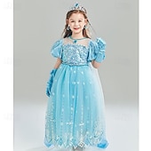 abordables Costumes pour filles-La Reine des neiges Conte de Fées Princesse Cendrillon Elsa Robe de demoiselle d&#039;honneur Costume de soirée à thème Robes en tulle Douce Lolita Cosplay de Film for Fille Enfants Carnaval Fête / Soirée