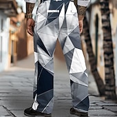 abordables Perder-Hombre Graphic Plaid pantalones de traje Media cintura Informal de negocios Formal Uso Diario Bolsillo Pantalones rectos Verano Primavera Otoño Impresión 3D Azul Piscina