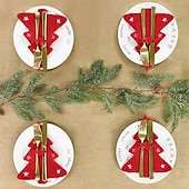 abordables Figurines de collection-Porte-couteau et fourchette de noël en feutre, 12 pièces, sac à couverts de poche en forme d&#039;arbre de noël en forme d&#039;étoile, organisateur de décoration de table pour fête du nouvel an