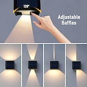 abordables Iluminación para pared exterior-Luces de pared solares exteriores a prueba de agua luces LED alimentadas por solar viga ajustable de arriba hacia abajo al aire libre a prueba de agua para porche patio jardín muro de contención