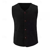 Χαμηλού Κόστους Gilets-Ανδρικά Veste Gilet Γάμου Εκδήλωση / Πάρτι Καθημερινά Μοντέρνα Δουλειά Άνοιξη &amp; Χειμώνας Κουμπί Τσέπη Πολυεστέρας Άνετο Σκέτο Μονόπετο Ενός Κουμπιού Λαιμόκοψη V Κανονικό Μαύρο Ανοικτό Γκρίζο Γιλέκο