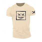 billiga Mäns grafiska t -shirt-Herr Grafisk Grimas T-shirt Vardaglig stil 100 % bomull Kortärmad Grafisk Skjorta Vin Svart / Grå Svart Bekväm t-shirt Utomhus Gata Modedesignerkläder