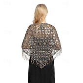 abordables Cape Châle-Châle triangle à paillettes pour femmes, enveloppe à franges, cape de soirée, châle de mariée, écharpe pour robes de soirée, fête
