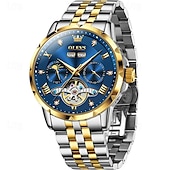 baratos Relógio Automático-nova marca olevs moda masculina europeia tendência relógio de negócios calendário luminoso indicação de 24 horas semana relógio mecânico multifuncional pulseira de aço à prova d&#039;água esportes relógio