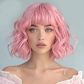 cheap Party Wigs-Ombre Blonde Wigs for Women Short Wavy Wig with Bangs Ash Blonde Bob Wig with Dark Roots Medium Length Natural Synthetic Hair for Daily Party&amp;amp Cosplay Halloween Wigs