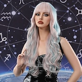 olcso Party Parókák-Szintetikus Paróka Göndör Mély Göndör Középső Rész Rétegezett Frizura Géppel Készült Paróka 26 Hüvelyk Rózsaszín  Lila Szintetikus Haj Nők Cosplay Parti Divat Természetes Fekete Halloween Parókák