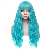 economico Parrucche di Carnevale-Parrucche Lunghe Aonde Arcobaleno per Donne Parrucca Halloween Cosplay Festa