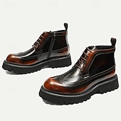 baratos Botas de couro premium-botas masculinas de combate brogue de couro premium – botins 100% couro bovino com cadarço e sola grossa para uso elegante e robusto