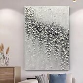 preiswerte Blumen-/Botanische Gemälde-handgemachtes Ölgemälde auf Leinwand, Wandkunst, Dekoration, abstrakt, 3D-Spachtel, schwarz-weißes Blütenblatt für die Inneneinrichtung, gerolltes, rahmenloses, ungedehntes Gemälde