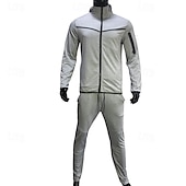 cheap Tracksuits-Men&#039;s Tracksuit Jogging Suit 2 Piece Full Zip Casual Fall Long Sleeve Breathable Soft Fitness Gym Workout Running Sportswear Activewear Color Block Gray Black Black Orange