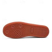 billiga Herrsneakers-vita lädersneakers för män - snygga vardagsskor med orange sula för vardagsbruk