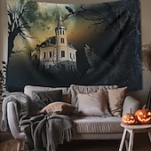 olcso halloween faliszőnyegek-halloween dekorációk gobelin jack o lámpás tök dekor fal művészet nagy függő gobelin falfestmény dekoráció fénykép háttér takaró függöny otthon hálószoba nappali koponya csontváz denevér temető