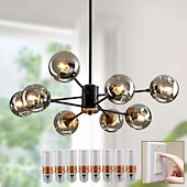 abordables Suspension-Lustres LED 6/8/12 lumières sphériques en verre en option, lustre à gradation continue, luminaires de lustre médiéval, plafonniers noirs et dorés adaptés aux salons, cuisines, salles à manger,