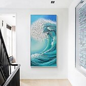 cheap Landscape Paintings-Handmade Oil Painting Canvas Wall Art Decoration Modern Abstract Texture Sea Wave Landscape for Home Decor Rolled Frameless Unstretched Painting