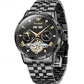 baratos Relógio Automático-nova marca olevs moda masculina europeia tendência relógio de negócios calendário luminoso indicação de 24 horas semana relógio mecânico multifuncional pulseira de aço à prova d&#039;água esportes relógio