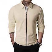 cheap Men&#039;s Jackets &amp; Coats-Men&#039;s Shirt Jacket Transition Jacket Daily Breathable Pocket All Seasons Plain Classic Lapel Regular Waffle Fabric Black White Royal Blue Khaki Light Grey Jacket