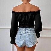preiswerte Damen Einfache Oberteile-Hemd Bluse Damen Schwarz Glatt Bauchfreies Top Strasse Täglich Modisch Schulterfrei Regular Fit S