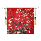 billige Jacquard vevde gobeliner-jacquard vevd billedvev gobelin aubusson veggkunst hengende stor billedvev reproduksjon vevstol bomullsvev mandelblomster belgisk billedvev (uten dusker og stang)