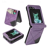 cheap Samsung Cases-Phone Case For Samsung Galaxy Z Flip 7 Z Flip 6 Z Flip 5 Z Flip 4 Z Flip 3 Flip Cover Card Slot Shockproof Retro Geometric Pattern PC PU Leather