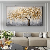 preiswerte Blumen-/Botanische Gemälde-großes 3D goldenes Baum Leinwand Ölgemälde handgemachte Herbst Natur Landschaft Malerei handgemachte Wand Kunst botanische Messer Malerei leichter Luxus für Wohnzimmer Dekor