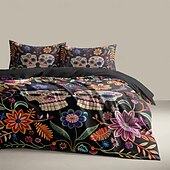 economico Set copripiumino-set copripiumino floreale per Halloween - include copripiumino e federe - design spettrale e festoso - tessuto morbido e confortevole - perfetto per decorare la casa a tema Halloween