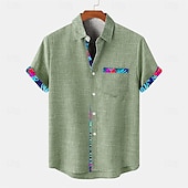 abordables Classique-Homme Chemise Chemise Lin Chemise de plage Vacances Usage quotidien Noir Bleu Vert Manche Courte Col rabattu Eté Vêtement Tenue