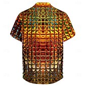 voordelige 3D-patroon-Men's Gradient Metallic Shirt Button Up Shirt Short Sleeve Vintage Casual Vacation Party Evening Wear Daily Summer Turndown Button Up 3D Print Yellow Gold Green